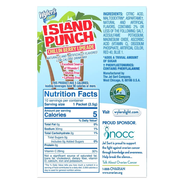 Wylers Island Punch Chillin Berry Limeade Nutritional Facts, Wylers Island Punch, Wylers Light Island Punch, Island Punch powdered drink mix, Island Punch drink mix