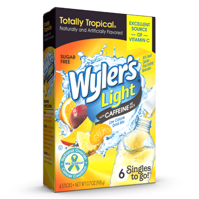 Wylers Light Totally Tropical With Caffeine Singles to Go Drink Mix, tropical punch, tropical punch with caffeine, tropical drink mix, tropical drink mix with caffeine