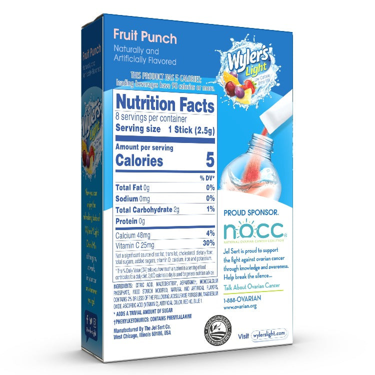 Fruit Punch for bottled water, fruit punch flavored drink mixes, Wylers Light Fruit punch Singles to Go Nutritional facts