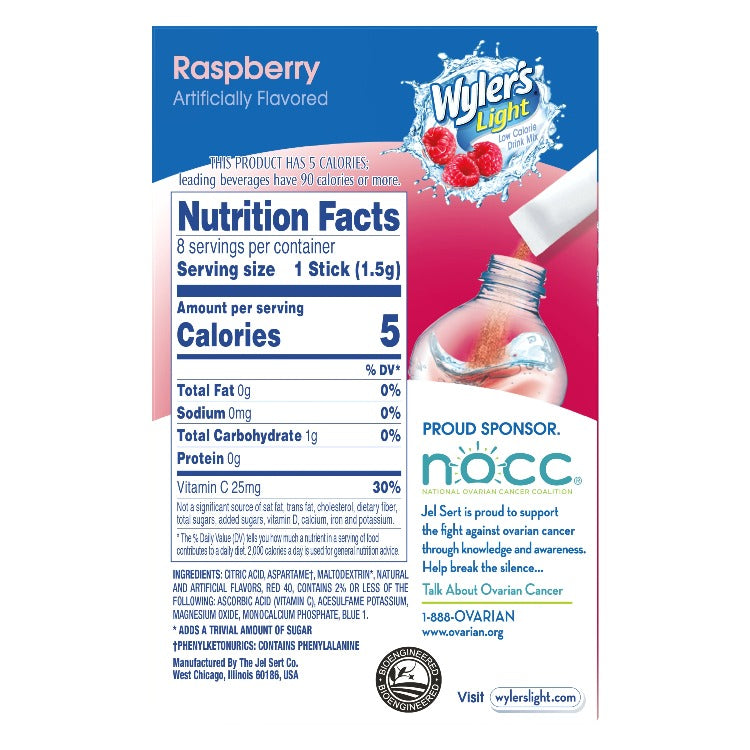 Wylers Light Raspberry Singles to Go Drink Mix Nutritional facts, Wylers Light Raspberry Singles to Go Drink Mix Nutritional information