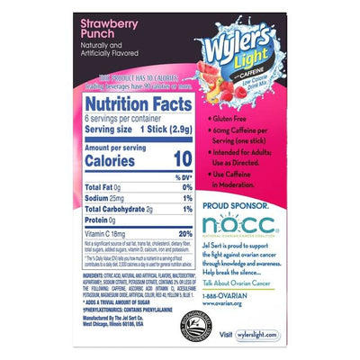 Wylers Light Strawberry Punch Singles to Go with caffeine nutritional facts, strawberry punch, strawberry punch drink mix, strawberry punch powdered drink mix
