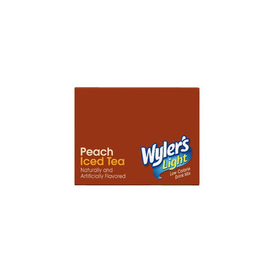 Wylers Peach Iced Tea Pitcher Pack Carton top of box, Peach Iced Tea Carton, Peach tea flavored water packets