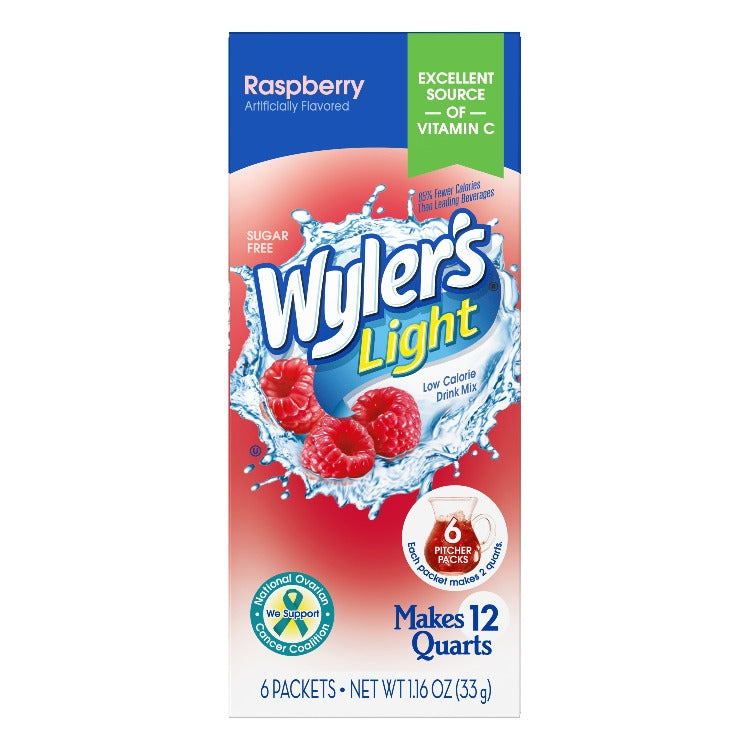 Wylers Light Raspberry Pitcher Pack Carton, Raspberry powdered drink mix, Raspberry flavored water drinks