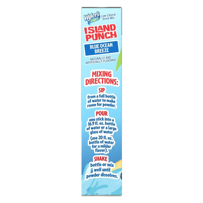 Island Punch Blue Ocean Breeze Drink Mix Packet Mixing instructions, Wylers Light Island Punch Blue Ocean Breeze Left