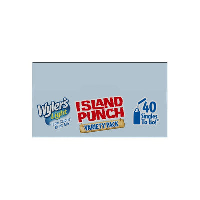 Island Punch Variety Pack 40 Count, Island Punch Variety Pack Label, Island Punch Variety Pack Top of Box, Island Punch powdered drink mix, Island Punch drink mix flavor packets, Island Punch Singles to Go