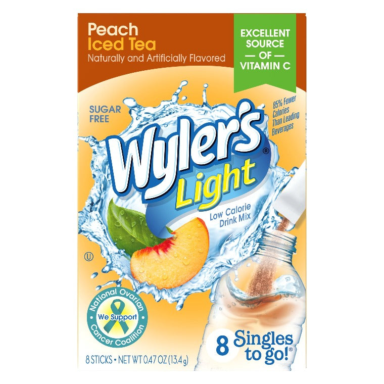 Peach Iced Singles To Go Sugar-Free Drink Mix, 8CT - Wyler's Light