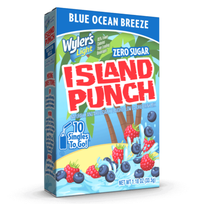 Island Punch Blue Ocean Breeze Singles to Go Drink Mix, Blue Ocean Breeze Singles to Go, Wylers Light Blue Ocean Breeze Singles to go drink mix, blue ocean breeze drink mix packets, blue ocean breeze powdered drink mix