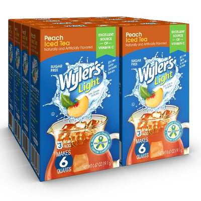 Case of Peach Iced Tea Sugar-Free Pitcher Pack Drink Mix, Case of Wyler's Peach iced Tea Pitcher Packs, WYler's Light Peach Iced Tea Pitcher Pack Case of 12