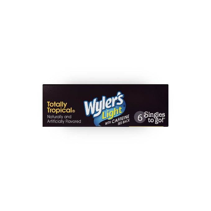 Totally Tropical Top of Box, Wyler's Light Totally Tropical Singles to Go Drink Mix, Tropical Singles to Go, Tropical water flavor, tropical fruit flavoring, tropical fruit water flavoring